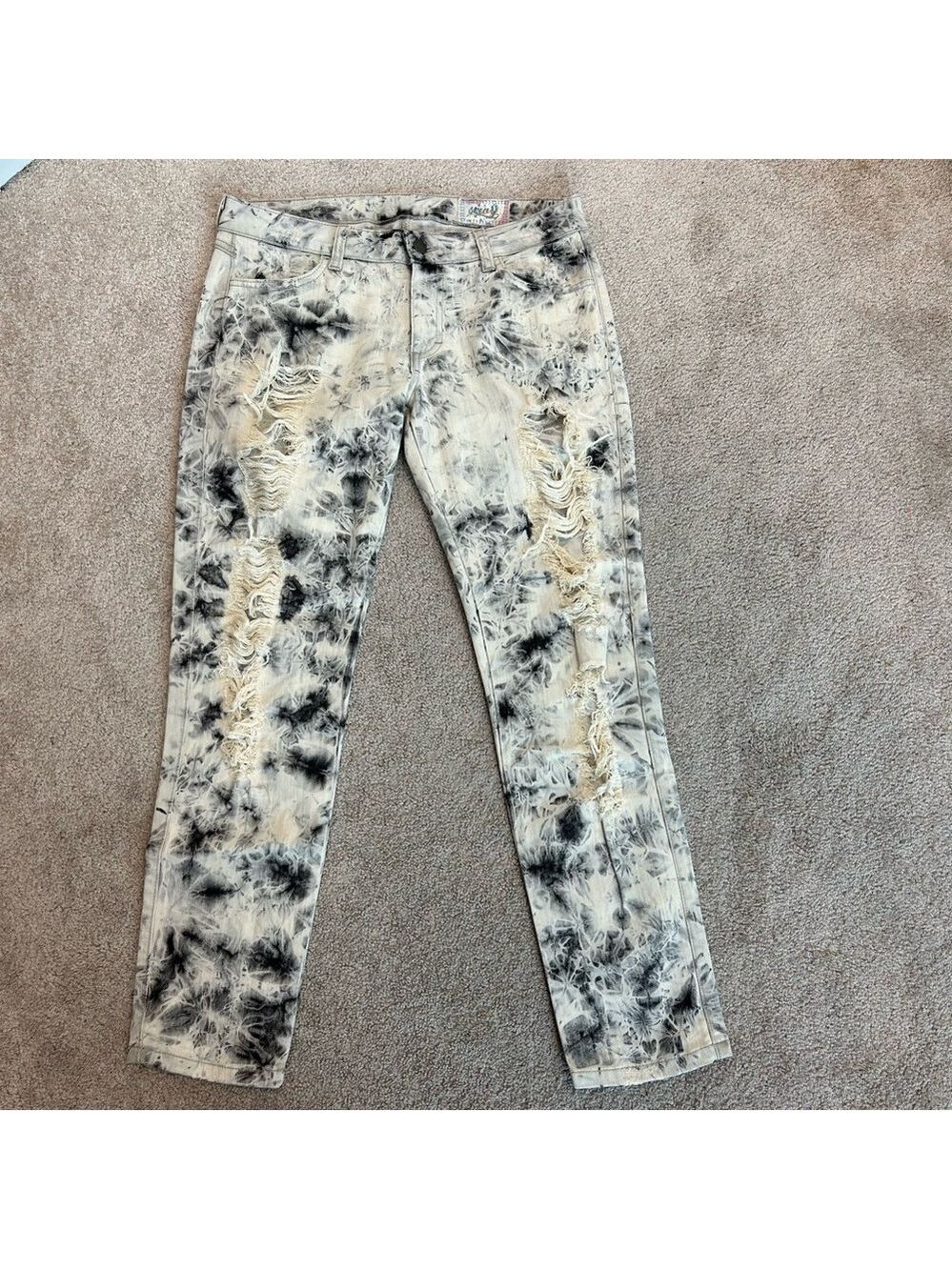 Siwy Hannah contoured slim crop black cream tie-dye distressed skinny jeans 30